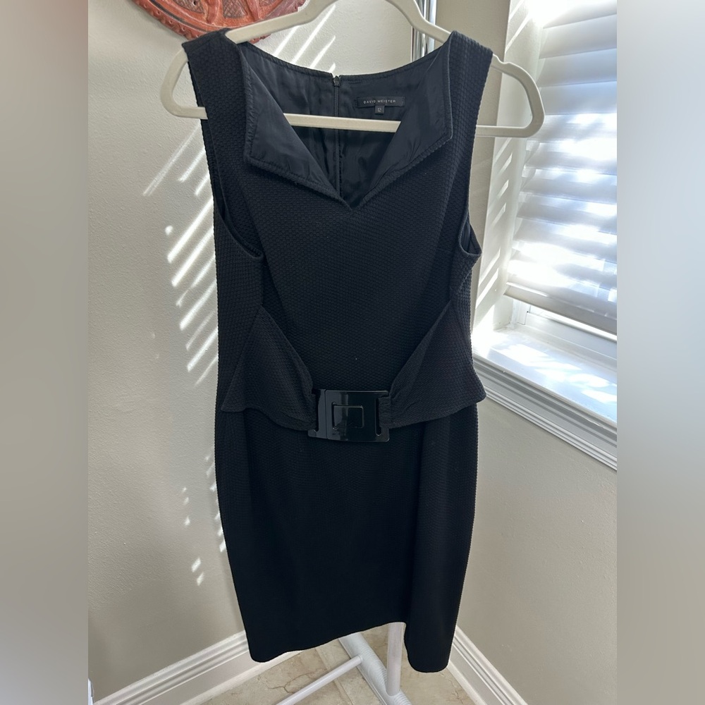 David Meister Black Textured Cocktail Dress, 12